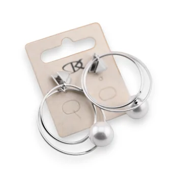 Double hoop earrings with fancy silver and ecru pearl
