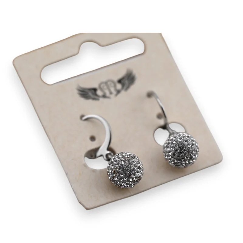 Aretes de acero plateado con bola de strass colgante