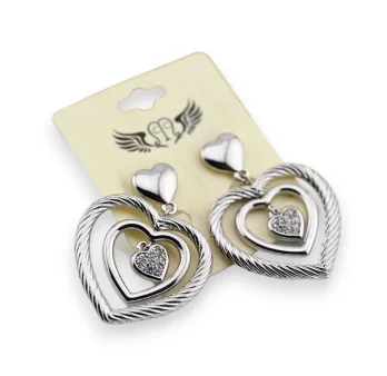 Fancy triple heart silver earrings