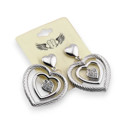 Fancy triple heart silver earrings
