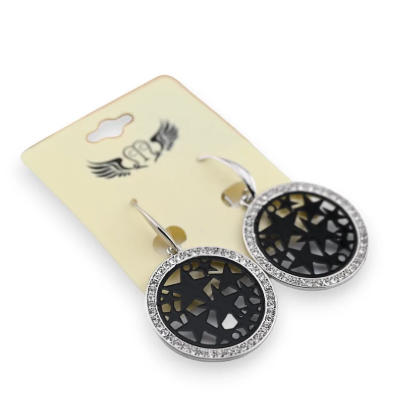 Silver earrings with black stars