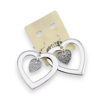 Fancy silver earring with a big heart