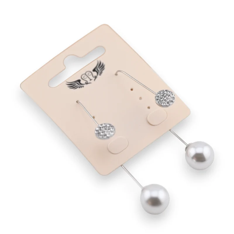 Fancy silver dangle earrings with ecru pearl