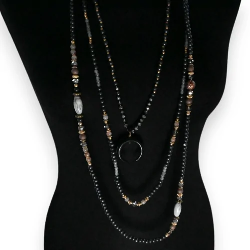 Collana di perle fantasia con tonalità grigie 3 file