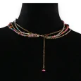 Collier fantaisie doré 4 rangées pierres multicolores