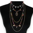 Collier fantaisie doré 4 rangées pierres multicolores