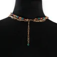 Halskette aus Gold mit 4 Reihen roter und türkisfarbener Perlen