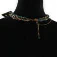 Collana di fantasia dorata con 4 file di perle di sfumature verdi