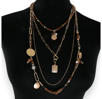 Fantasie-Halskette aus Gold mit 4 Reihen braunen Steinschattierungen