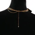 Collar de fantasía de oro con 5 hileras de perlas granate y blancas