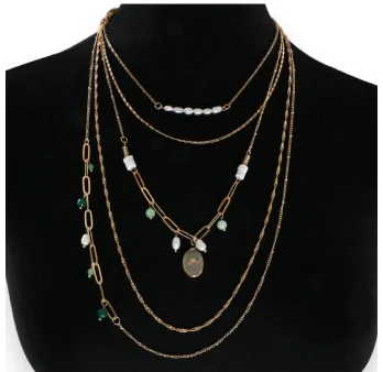 Fancy five-row necklace with green-toned stones