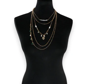 Fancy five-row necklace with green-toned stones