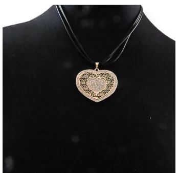 Fancy golden heart necklace with lace and rhinestones