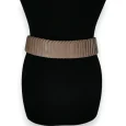 Elastic synthetic accordion belt in light taupe