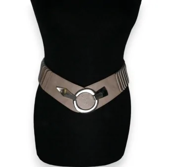 Elastic synthetic accordion belt in light taupe