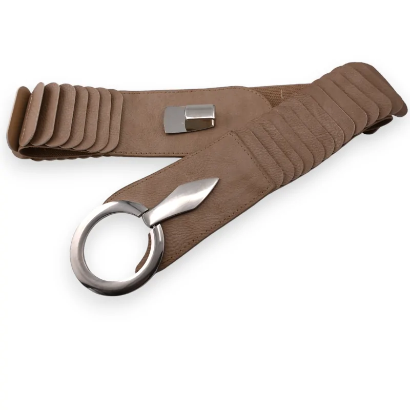 Elastic synthetic accordion belt in light taupe