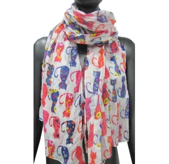 Foulard motif chats pour femme multicolore