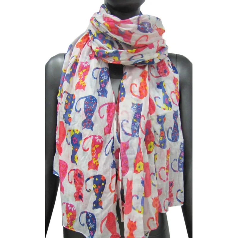 Foulard motif chats pour femme multicolore