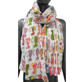 Foulard motif chat rose et vert fantaisie