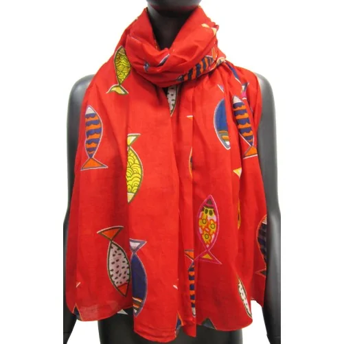 Orange scarf with fish pattern