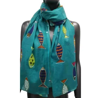 Women\'s scarf with blue duck fish pattern