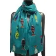 Foulard femme motif poisson bleu canard