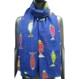 Electric Blue Fish Patterned Scarf
