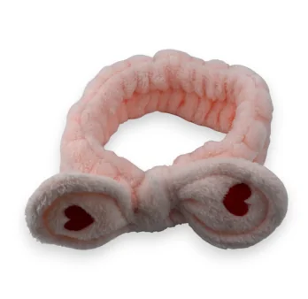 Soft pink makeup headband with heart knot