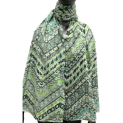 Ethnic pattern scarf in green gradients