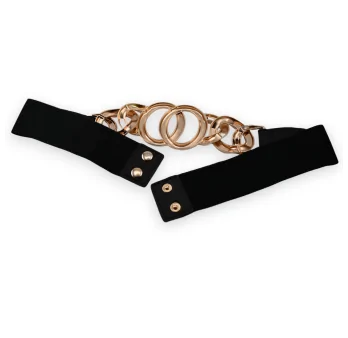 This elastic fancy belt features a big golden buckle design