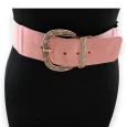 Elastic Women's Fancy Belt with Golden Buckle, Old Pink