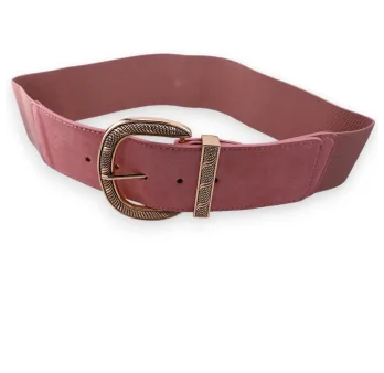Elastic Women\'s Fancy Belt with Golden Buckle, Old Pink