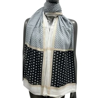 Ethnic polka dot and star scarf in grey and black tones