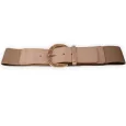 Elastic Women's Fancy Belt with Golden Buckle, Beige