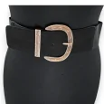 Elastic Women's Fancy Belt with Gold Buckle, Black