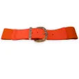 Elastic Women's Fancy Belt with Golden Buckle, Orange