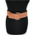 Elastic Women's Fancy Belt with Golden Buckle Camel