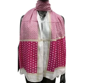 Ethnic Scarf with Stars and Polka Dots in Pink