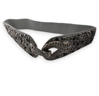 Elastic Women\'s Fancy Belt with Silver Rivets and Gray Studs