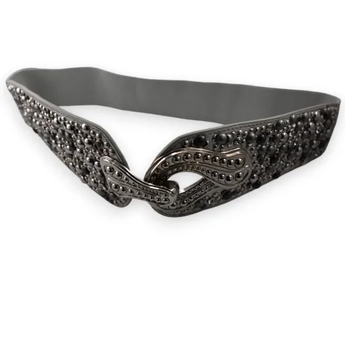 Elastic Women's Fancy Belt with Silver Rivets and Gray Studs
