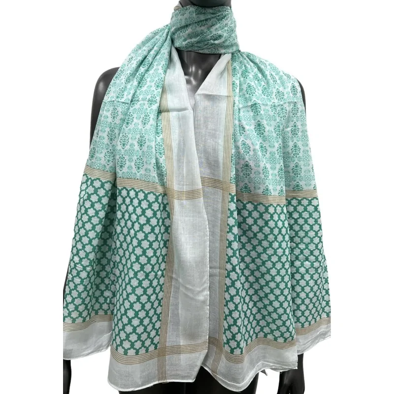 Scarf with a water green flower pattern