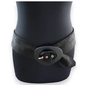 Cinturón de moda para mujer de tela de gamuza negro con hebilla de metal