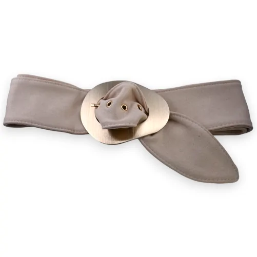 Cinturón de fantasía para mujer, tela suave en color beige con hebilla de metal