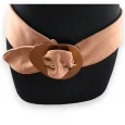 Ceinture fantaisie femme tissu suédine camel boucle métal