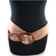 Cinturón de fantasía para mujer de tela de gamuza color camel con hebilla de metal