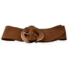 Fancy women\'s belt made of suede camel fabric and metal buckle