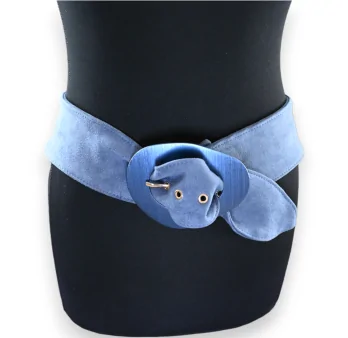 Cinturón de fantasía para mujer de tela de gamuza azul jeans con hebilla metálica