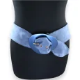 argentWomen's Suede Fabric Fantasy Belt, Blue Jeans, Silver Metal Buckle