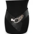 Elastic Women's Fancy Black Belt with Hammered Buckle