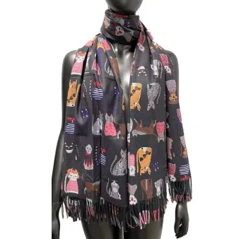 Viscose scarf with funny cat pattern